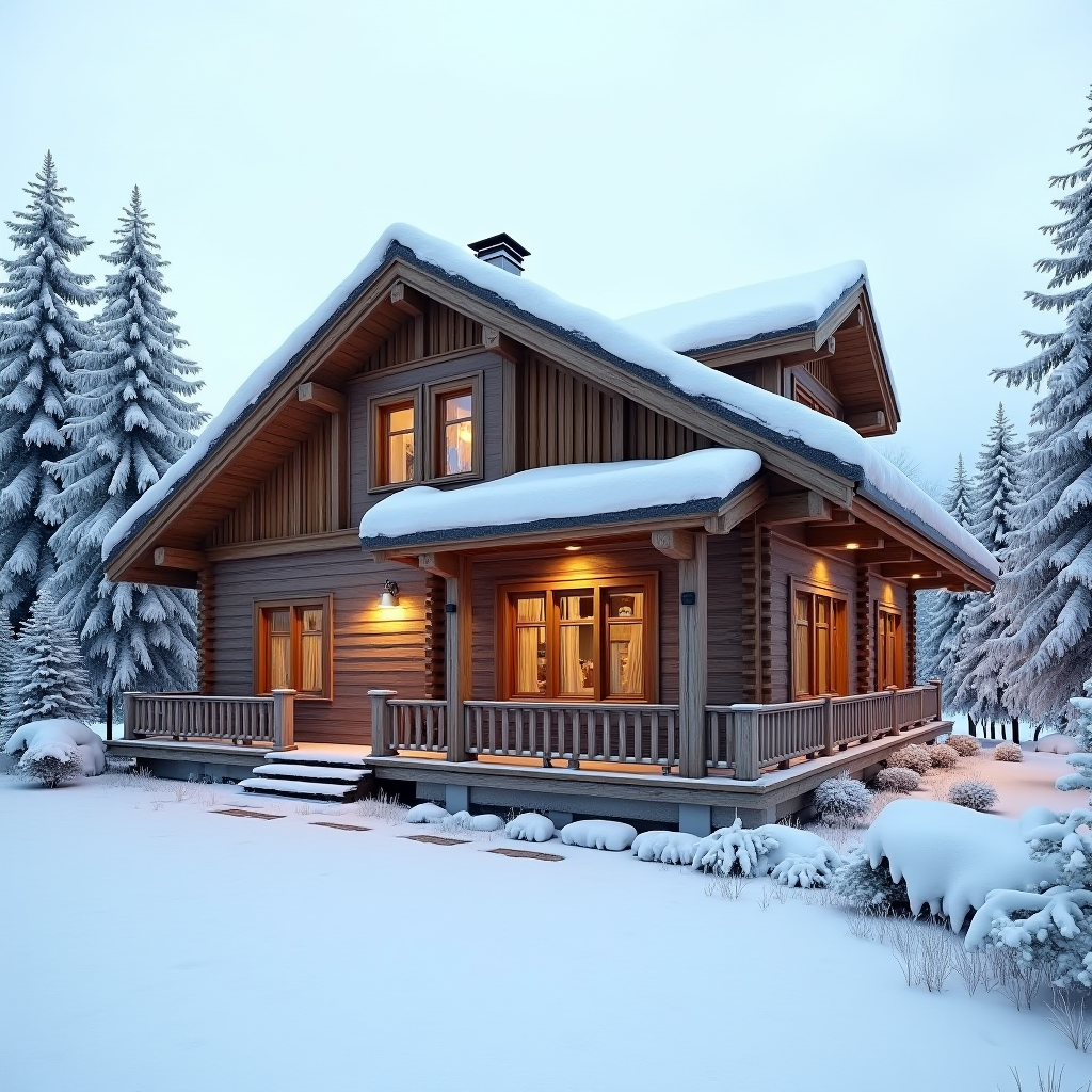 Затишний гостьовий будинок у селі Поляниця біля Буковеля з традиційною карпатською архітектурою, дерев'яним фасадом та засніженим подвір'ям